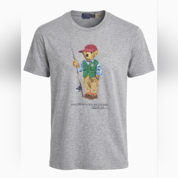 Polo Ralph Lauren Other - Polo Ralph Lauren Polo Bear Fishing Graphic T Shirt Gray Custom Slim Fit Men's L